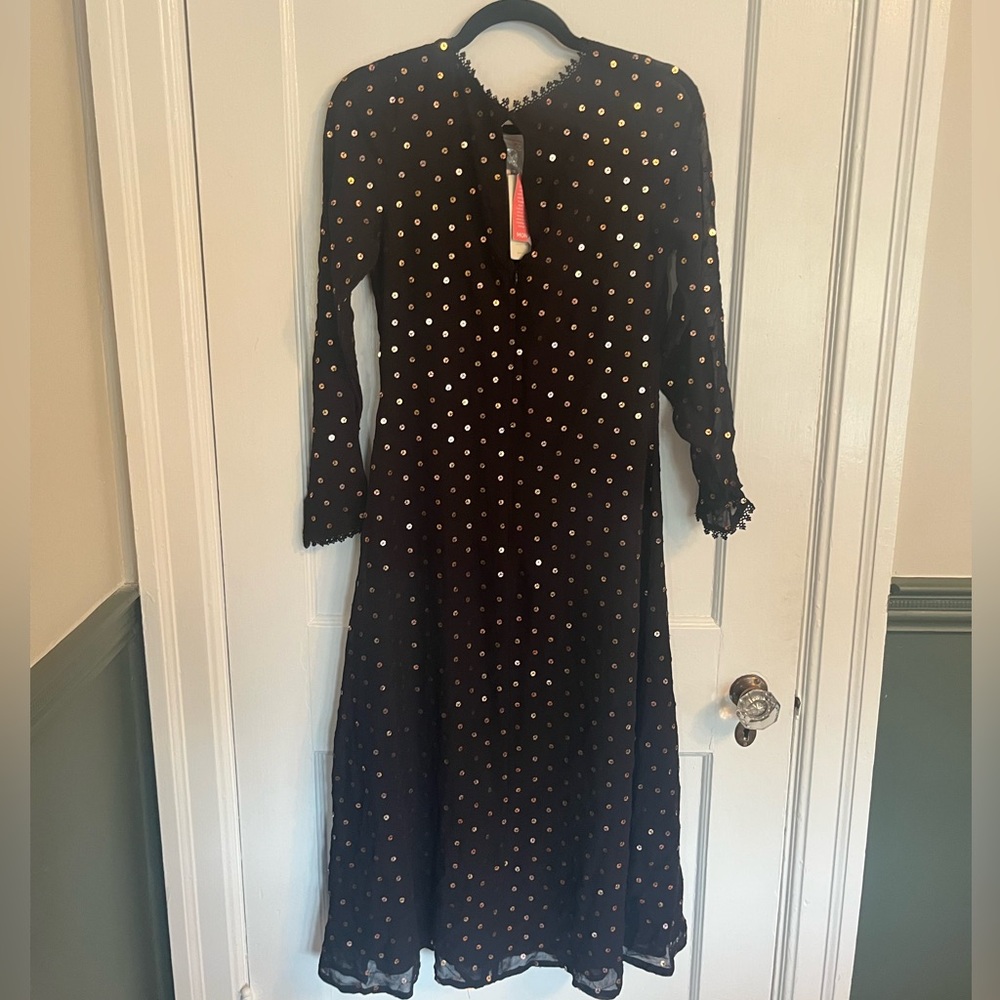Monsoon Black Midi Dress with Gold sequin and lace detailing - Picture 4 of 9
